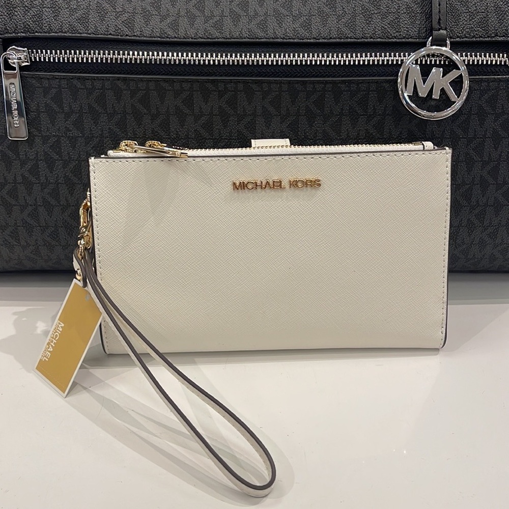 MICHAEL KORS LARGE DOUBLE ZIP WRISTLET WALLET PHONE CASE CLUTCH 
Optic White - Picture 4 of 16